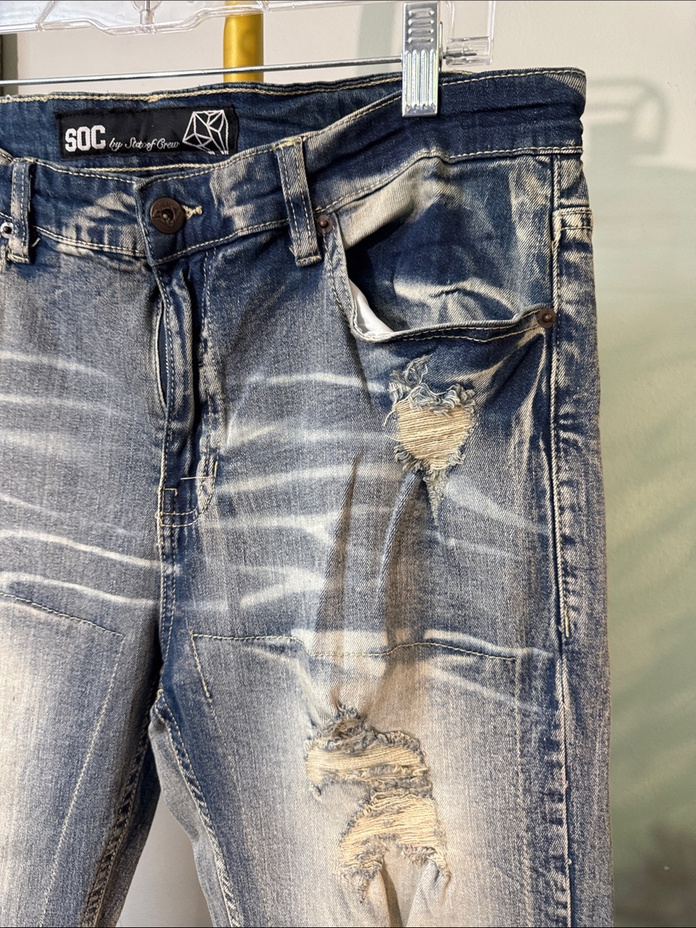 SOC moto Slim Straight Distressed Jeans in Faded Blue ombré 36 - Picture 3 of 15